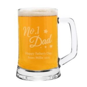 Personalised No.1 Dad Glass Pint Stern Beer Tankard