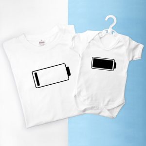 Personalised Daddy and Me Low Battery Tee Shirt and Babygrow
