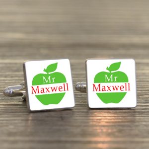 Silver Finish Teacher Apple Cufflinks Male Teacher Gift