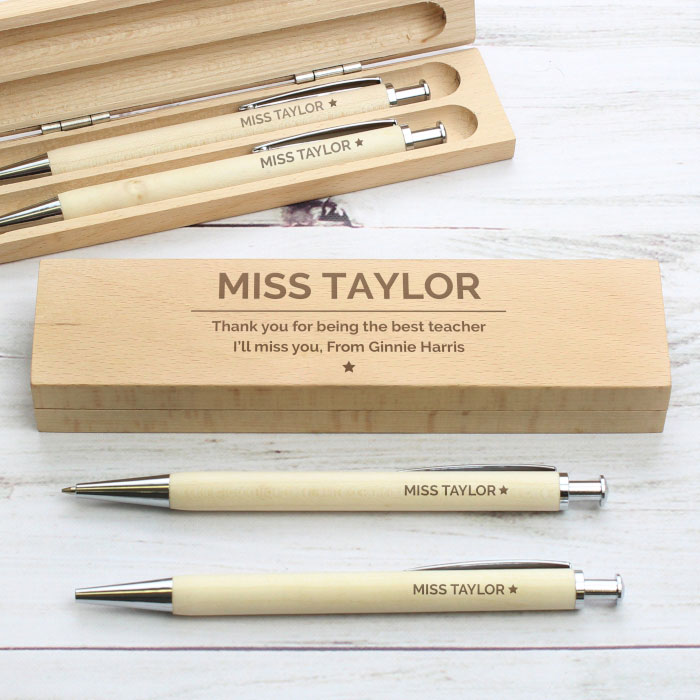 Personalised Classic Wooden Pen and Pencil Box Set