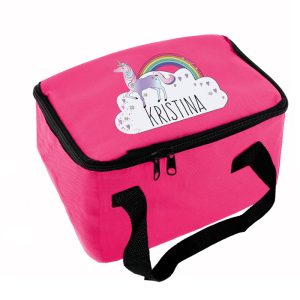 Girl's Pink Personalised Unicorn School Lunch Bag Lunch Box