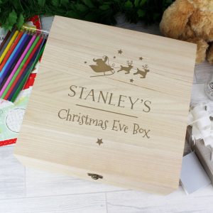 Personalised Large Wooden Christmas Eve Box Sleigh Design