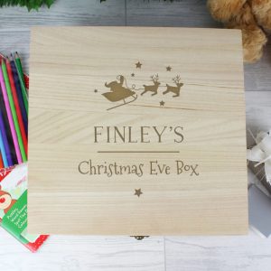 Personalised Large Wooden Christmas Eve Box Sleigh Design