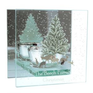 Personalised A Winters Night Mirrored Tea Light Holder
