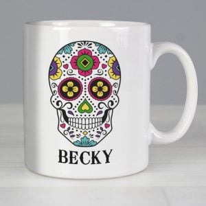 Personalised Mexican Day of the Dead Sugar Skull Ceramic Mug