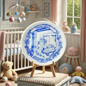 Personalised Staffordshire Blue Traditional Baby Birth Plate