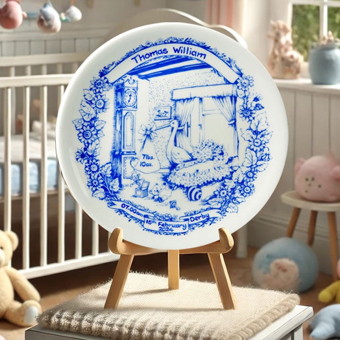 Personalised Staffordshire Blue Traditional Baby Birth Plate