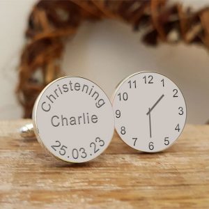 Personalised Christening Silver Finish Clock Cufflinks