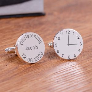 Personalised Christening Silver Finish Clock Cufflinks