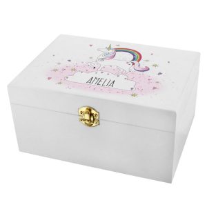 Girl's Personalised Unicorn White Wooden Keepsake Box