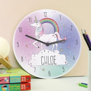 Girl's Personalised Unicorn Wooden Wall Clock Childrens Gift