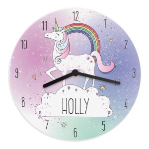 Girl's Personalised Unicorn Wooden Wall Clock Childrens Gift