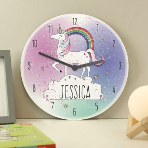 Girl's Personalised Unicorn Wooden Wall Clock Childrens Gift
