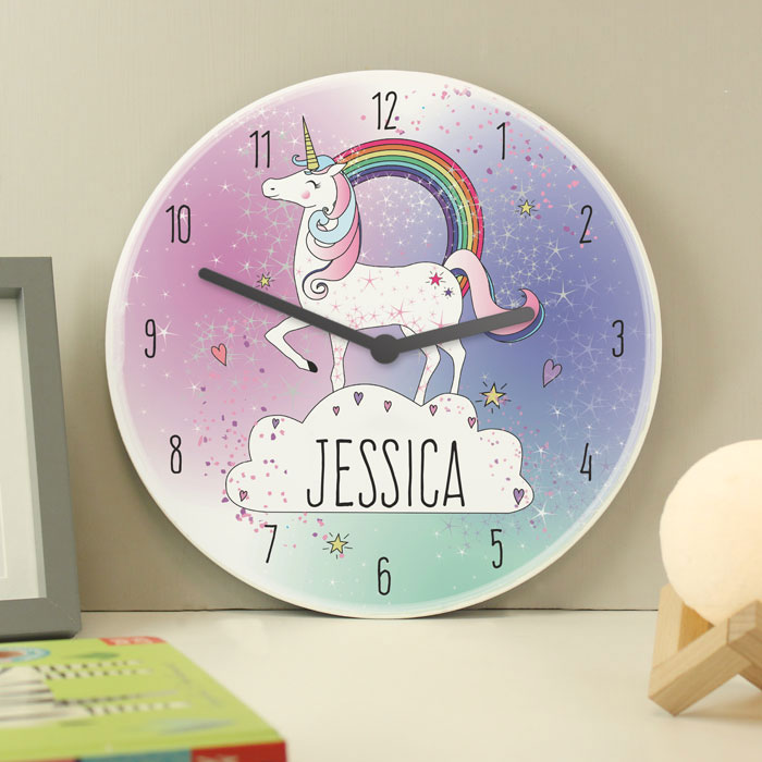 Girl's Personalised Unicorn Wooden Wall Clock Childrens Gift