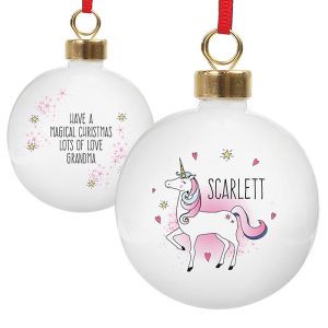 Personalised Ceramic Unicorn Christmas Tree Bauble