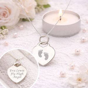 Engraved Silver Heart Baby Memorial Pendant on Silver Chain