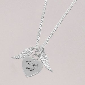 Personalised Angel Wings Memorial Necklace & Engraved Heart