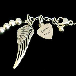 Silver Memorial Bracelet With Angel Wing and Engraved Heart