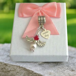 Preciosa Birthstone Angel Memorial Charm and Engraved Heart