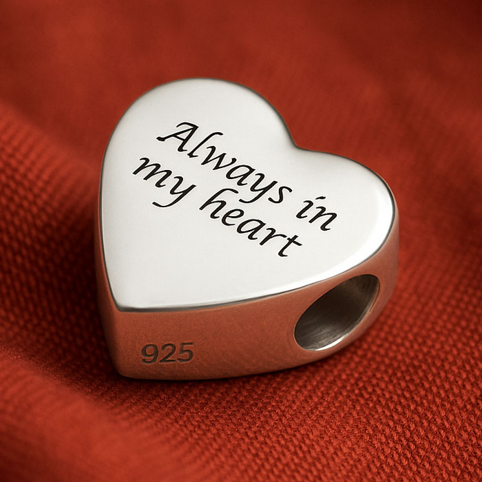 Sterling Silver Engraved Memorial Heart Charm