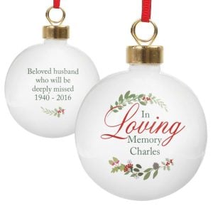 Personalised In Loving Memory Ceramic Wreath Tree Bauble