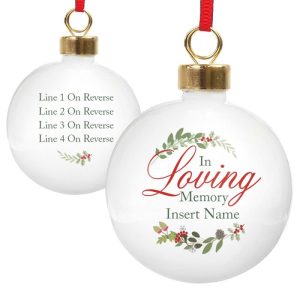 Personalised In Loving Memory Ceramic Wreath Tree Bauble