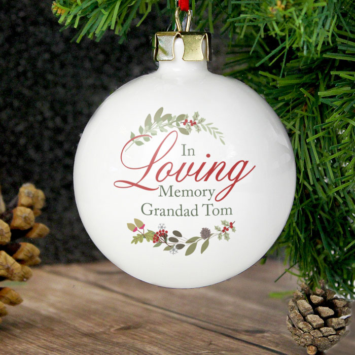 Personalised In Loving Memory Ceramic Wreath Tree Bauble