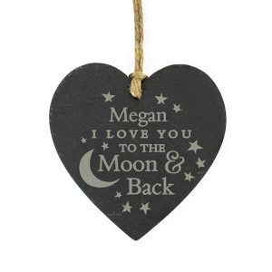 Personalised To the Moon and Back Slate Heart