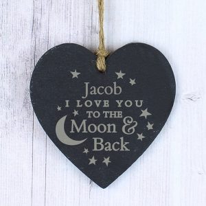 Personalised To the Moon and Back Slate Heart