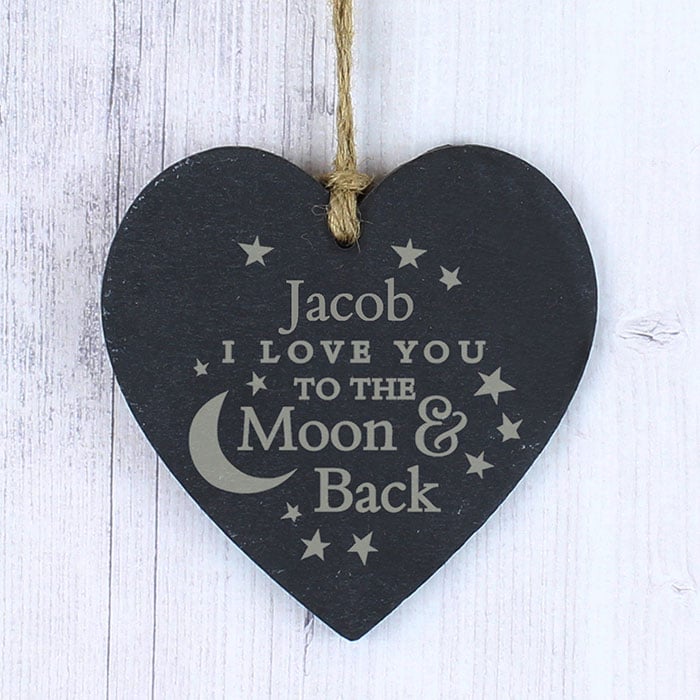 Personalised To the Moon and Back Slate Heart