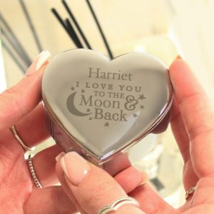Personalised Engraved To The Moon & Back Heart Trinket Box