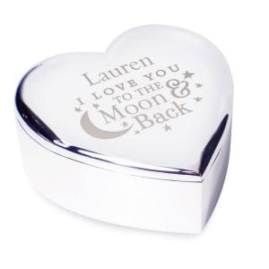 Personalised Engraved To The Moon & Back Heart Trinket Box