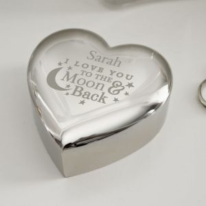 Personalised Engraved To The Moon & Back Heart Trinket Box