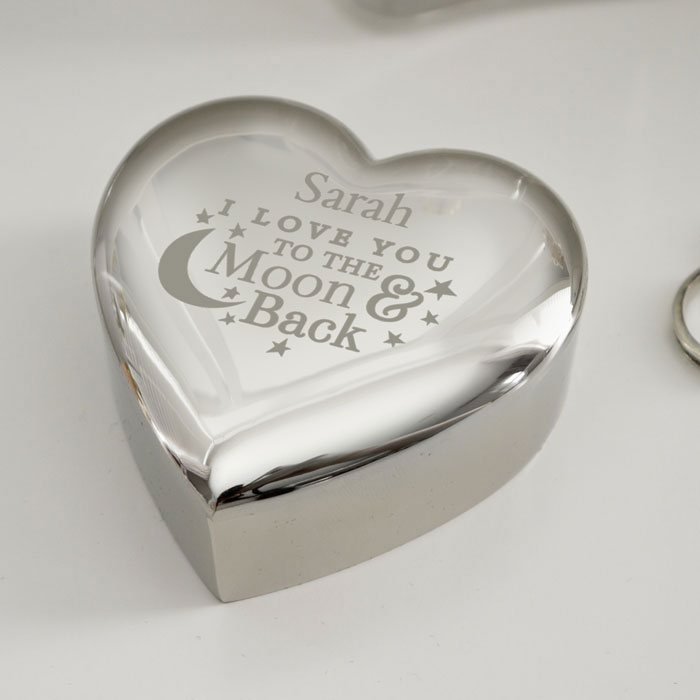 Personalised Engraved To The Moon & Back Heart Trinket Box