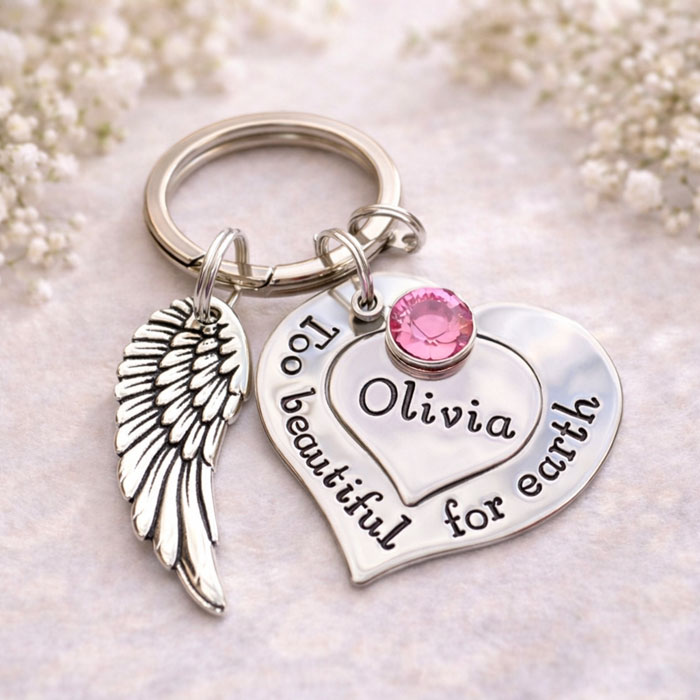 Hand Stamped Too Beautiful for Earth Baby Loss Keyring