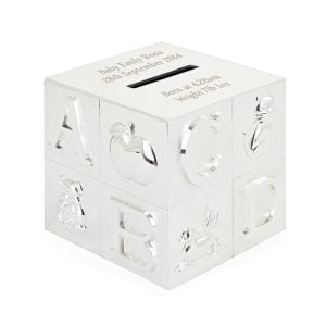 Engraved Silver Plated Personalised ABC Baby Money Box