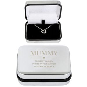 Sterling Silver Heart Necklace in Personalised Chrome Box