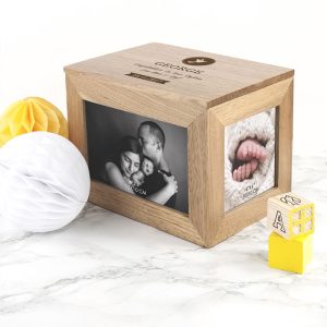 Personalised Christening Cross or Dove Oak Photo Cube