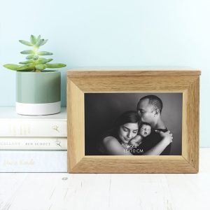 Personalised Christening Cross or Dove Oak Photo Cube