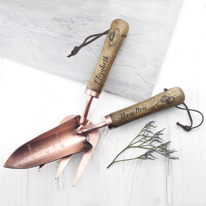 Personalised Luxury Copper Garden Trowel and Fork Set