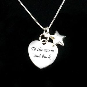 Sterling Silver Engraved Heart & Star Memorial Necklace