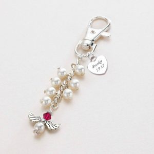 Preciosa Birthstone Angel Bag Charm With Engraved Heart
