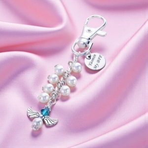 Preciosa Birthstone Angel Bag Charm With Engraved Heart