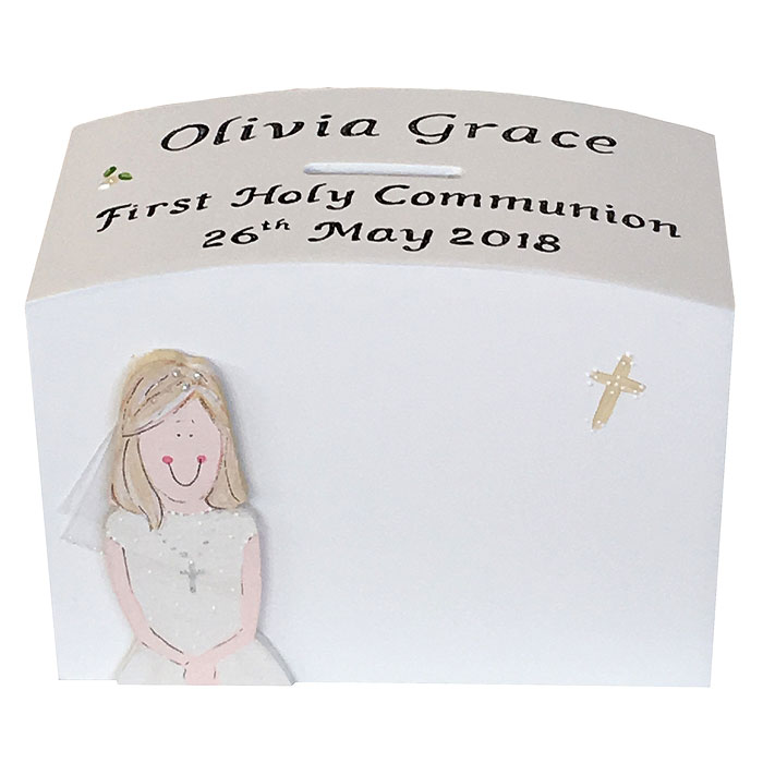 Personalised First Holy Communion Money Box for a Girl