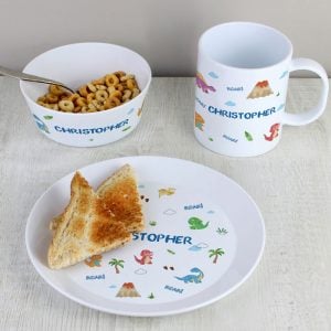 Personalised Dinosaur Breakfast Set BPA Free Plastic