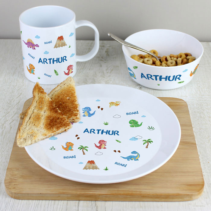 Personalised Dinosaur Breakfast Set BPA Free Plastic
