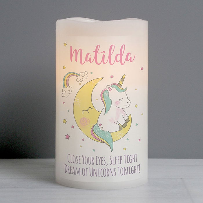 Baby Girl's Personalised Baby Unicorn Nightlight LED Candle