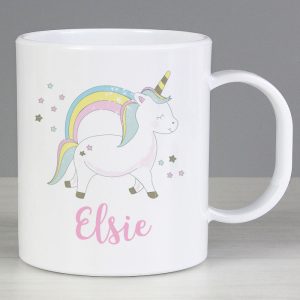 Girl's Personalised Baby Unicorn Plastic Toddler Mug