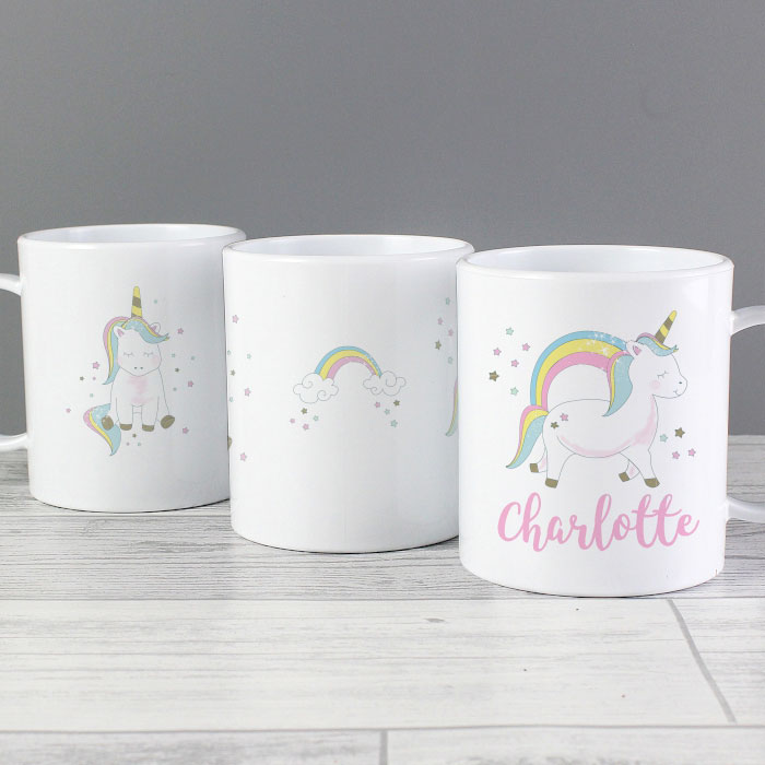 Girl's Personalised Baby Unicorn Plastic Toddler Mug
