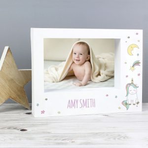 Girl's Personalised Baby Unicorn 7 x 5 inch Box Photo Frame